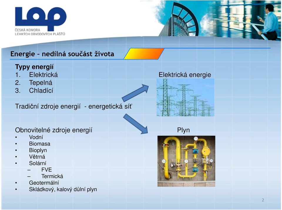 Chladící Tradiční zdroje energií - energetická síť Obnovitelné