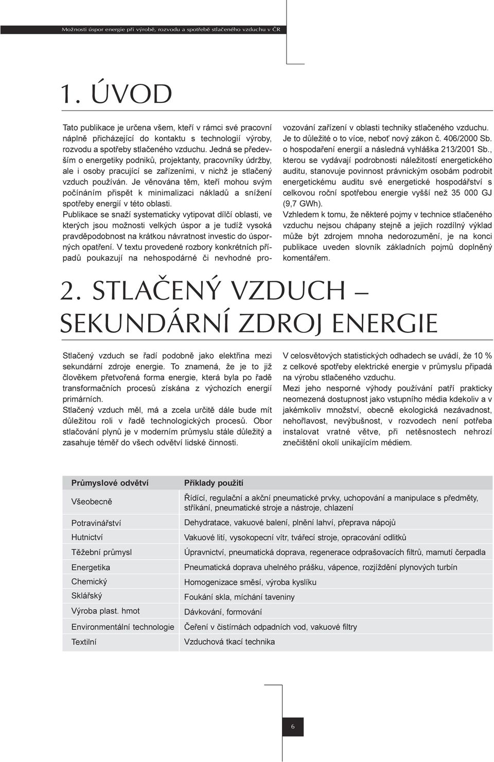 energií v této oblasti Publikace se snaží systematicky vytipovat dílèí oblasti, ve kterých jsou možnosti velkých úspor a je tudíž vysoká pravdìpodobnost na krátkou návratnost investic do úsporných