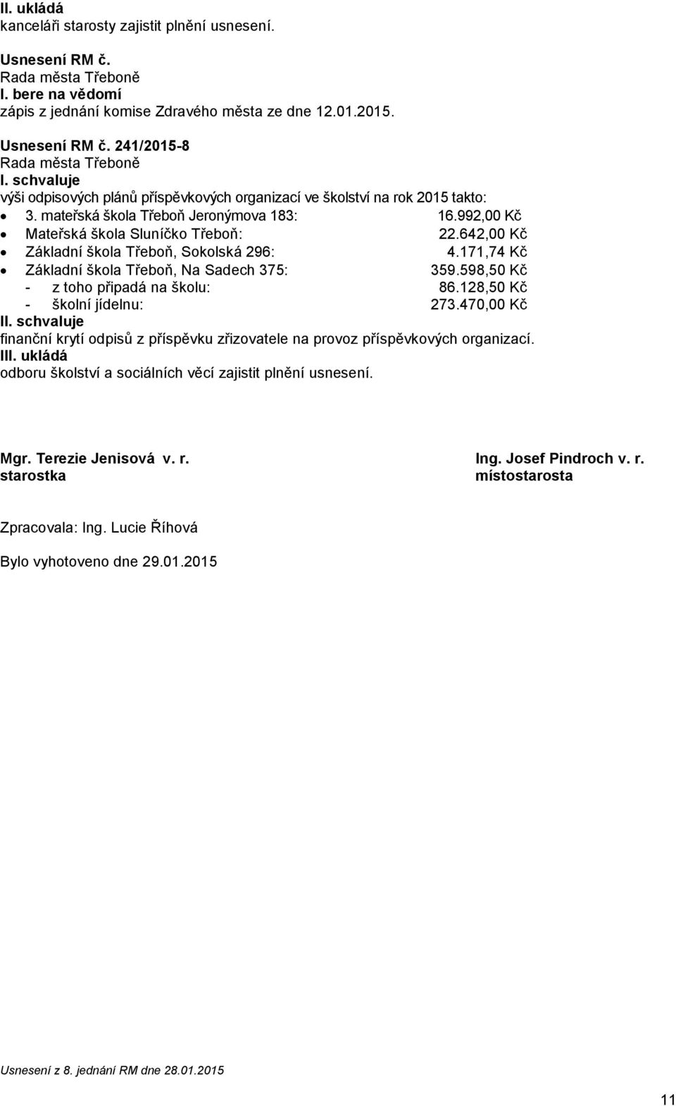 598,50 Kč - z toho připadá na školu: 86.128,50 Kč - školní jídelnu: 273.470,00 Kč I finanční krytí odpisů z příspěvku zřizovatele na provoz příspěvkových organizací.