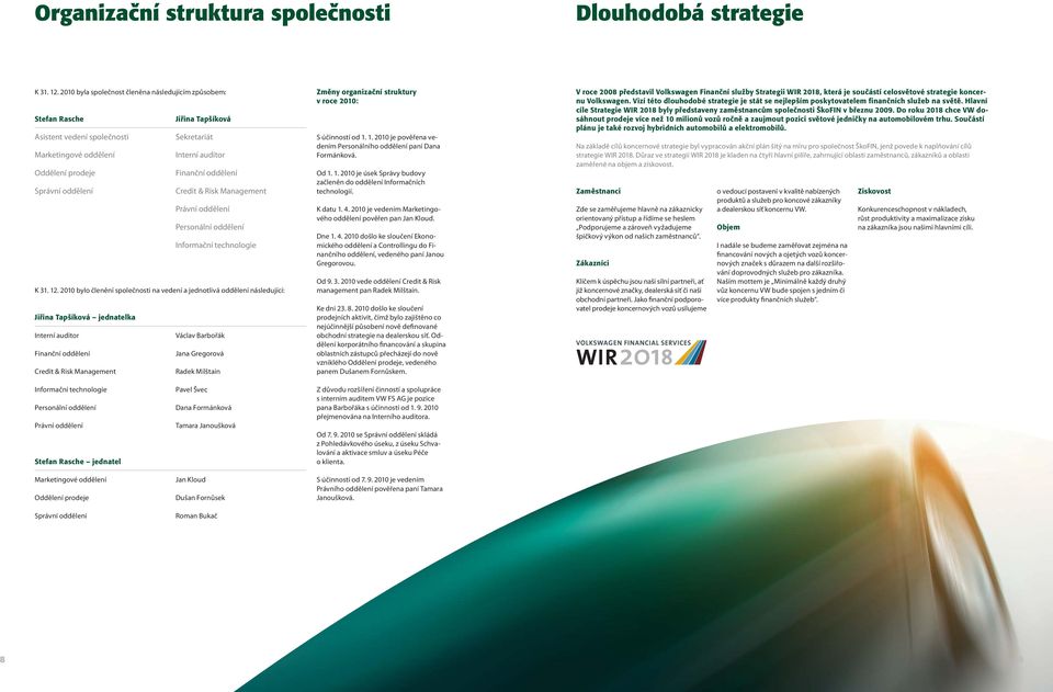 Správní oddělení Credit & Risk Management Právní oddělení Personální oddělení Informační technologie K 31. 12.