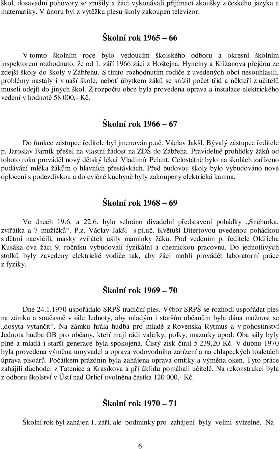 září 1966 žáci z Hoštejna, Hynčiny a Křižanova přejdou ze zdejší školy do školy v Zábřehu.