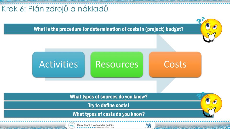 Activities Resources Costs What types of sources do