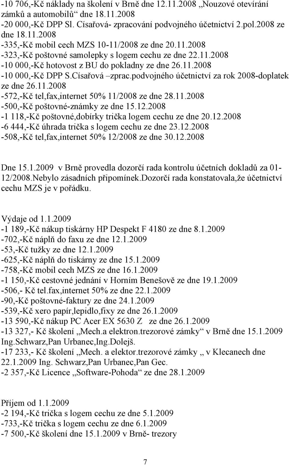 podvojného účetnictví za rok 2008-doplatek ze dne 26.11.2008-572,-Kč tel,fax,internet 50% 11/2008 ze dne 28.11.2008-500,-Kč poštovné-známky ze dne 15.12.