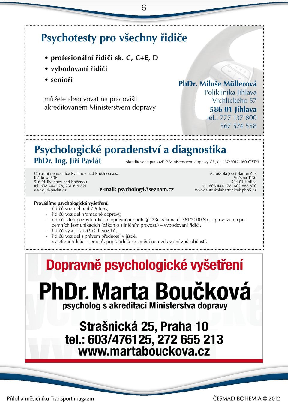 Jiří Pavlát Akreditované pracoviště Ministerstvem dopravy ČR, čj. 137/2012-160-OST/3 Oblastní nemocnice Rychnov nad Kněžnou a.s. Jiráskova 506 516 01 Rychnov nad Kněžnou tel.