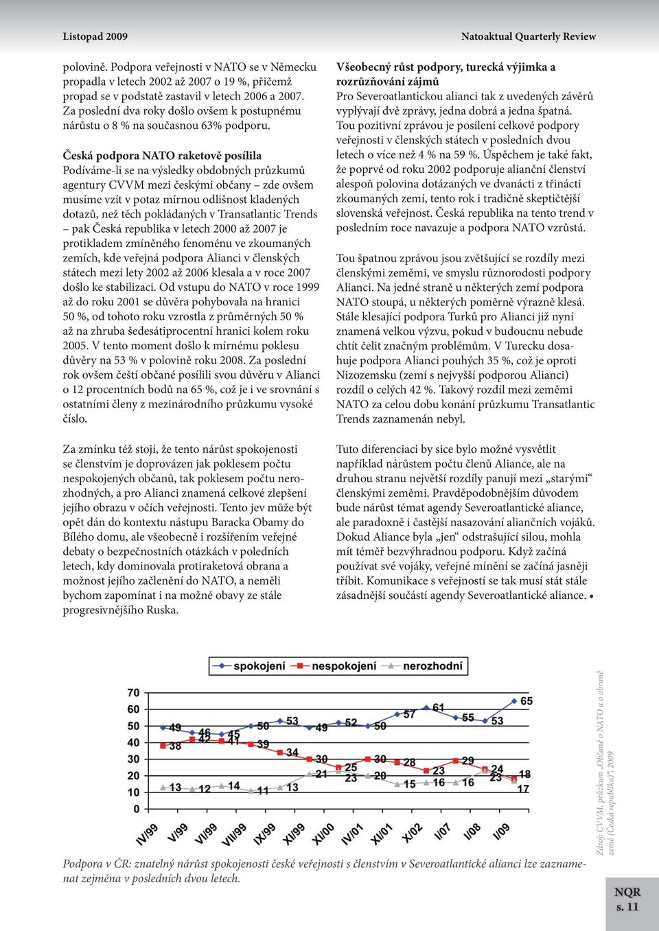 Česká podpora NATO raketově posílila Podíváme-li se na výsledky obdobných průzkumů agentury CVVM mezi českými občany zde ovšem musíme vzít v potaz mírnou odlišnost kladených dotazů, než těch