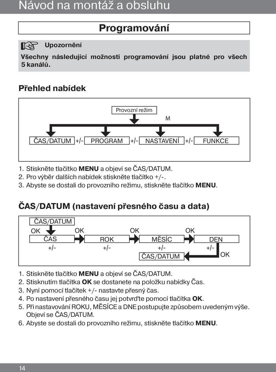 ČAS/DATUM (nastavení přesného času a data) ČAS/DATUM ČAS rok měsíc den ČAS/DATUM 1. Stiskněte tlačítko MENU a objeví se ČAS/DATUM. 2. Stisknutím tlačítka se dostanete na položku nabídky Čas. 3.
