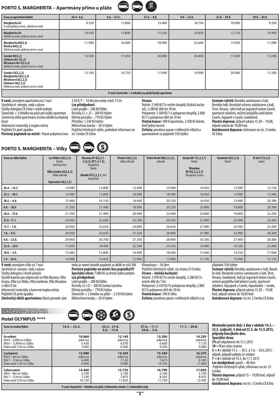 400 Výhled na moře, plážový servis v ceně Margherita B4(2,2) Riviera B4(2,2) Výhled na moře, plážový servis v ceně 11.990 16.400 18.990 22.600 13.950 11.