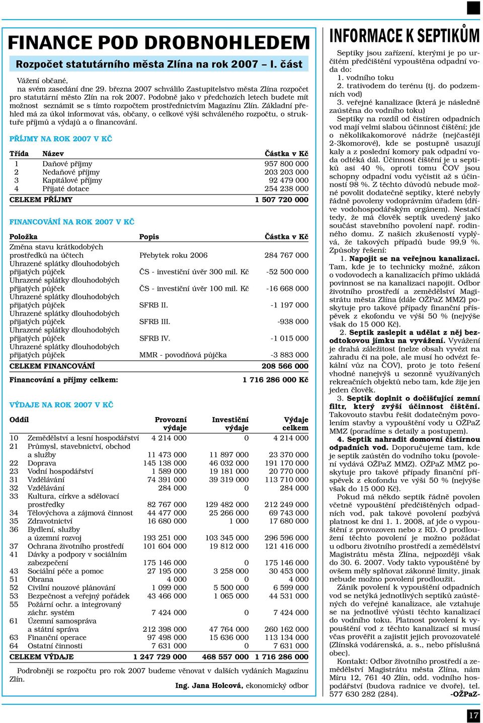 Podobně jako v předchozích letech budete mít možnost seznámit se s tímto rozpočtem prostřednictvím Magazínu Zlín.