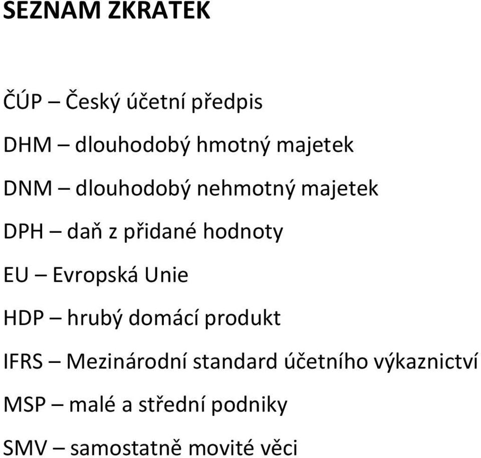 EU Evropská Unie HDP hrubý domácí produkt IFRS Mezinárodní standard