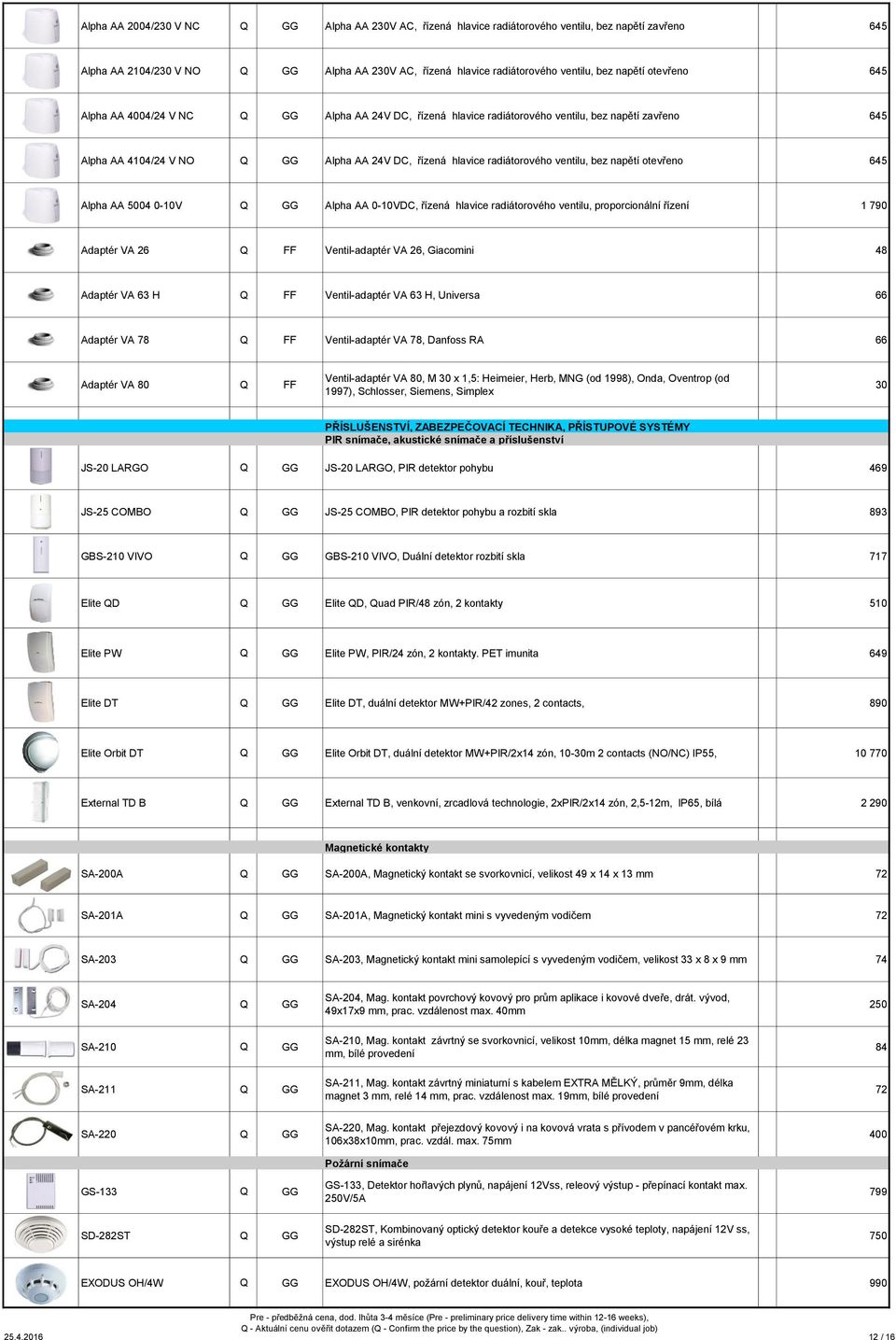 ventilu, bez napětí otevřeno 645 Alpha AA 5004 0-10V Q GG Alpha AA 0-10VDC, řízená hlavice radiátorového ventilu, proporcionální řízení 1 790 Adaptér VA 26 Q FF Ventil-adaptér VA 26, Giacomini 48