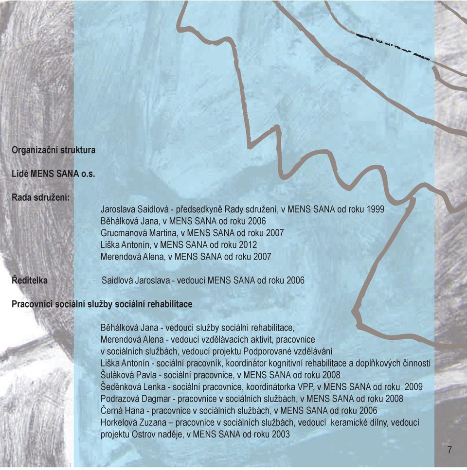 Rada sdružení: Jaroslava Saidlová - předsedkyně Rady sdružení, v MENS SANA od roku 1999 Běhálková Jana, v MENS SANA od roku 2006 Grucmanová Martina, v MENS SANA od roku 2007 Liška Antonín, v MENS