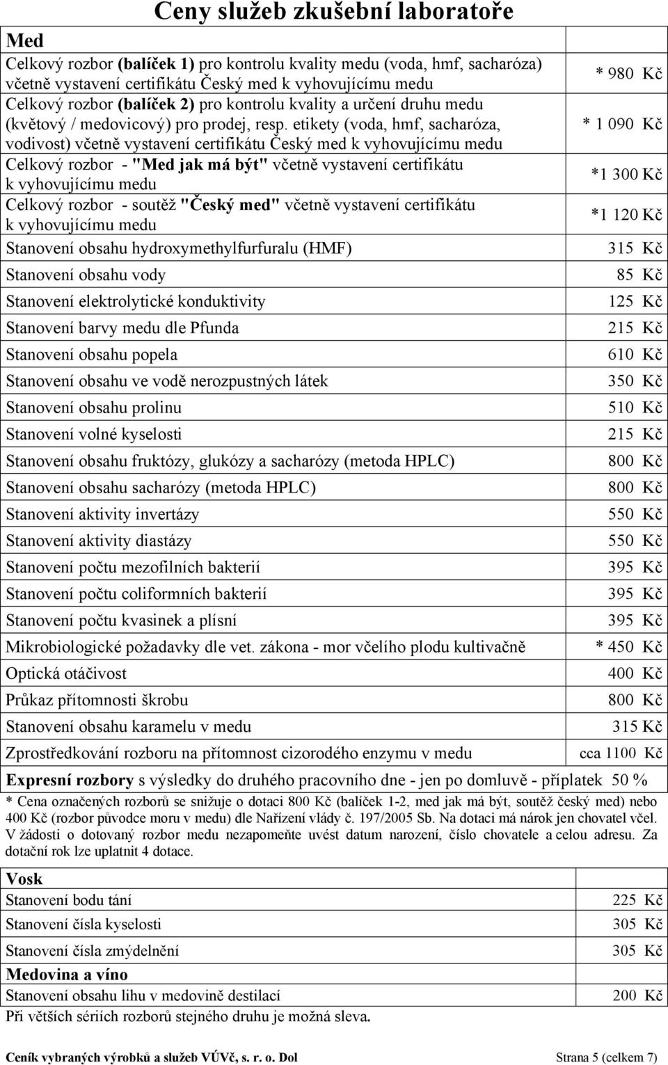 etikety (voda, hmf, sacharóza, vodivost) včetně vystavení certifikátu Český med k vyhovujícímu medu Celkový rozbor - "Med jak má být" včetně vystavení certifikátu k vyhovujícímu medu Celkový rozbor -