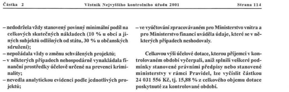 analytíckcu evidencí podle jednotlivých p rojektů; - ve \)"Ú čtm'ání zpracovávaném pro M inisterstvo vn itra a pro Ministenh"o fin ancí uváděla údaje.