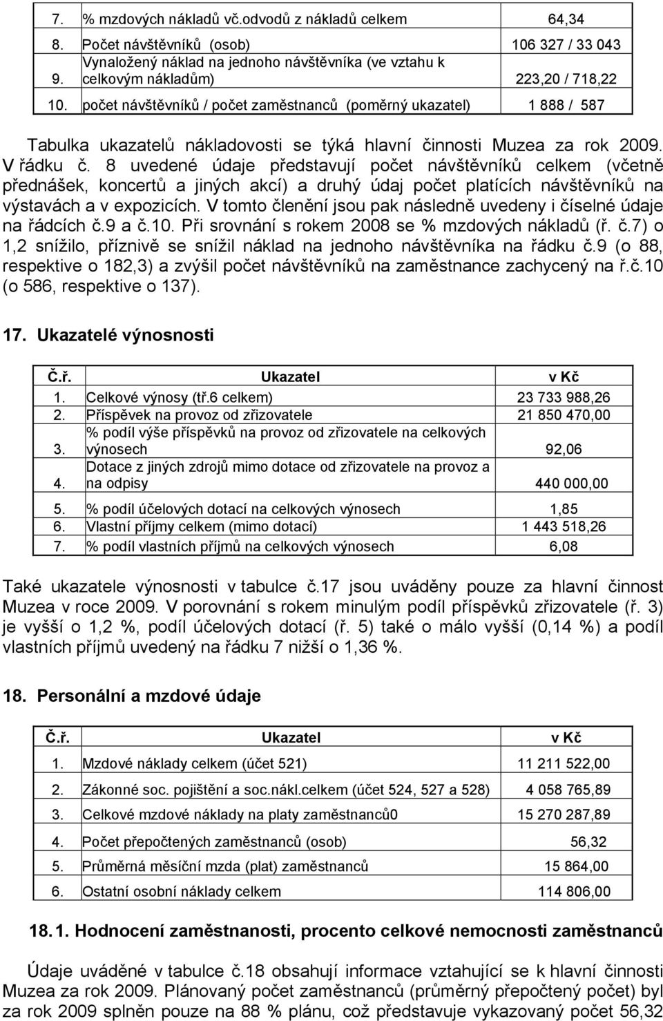 8 uvedené údaje představují počet návštěvníků celkem (včetně přednášek, koncertů a jiných akcí) a druhý údaj počet platících návštěvníků na výstavách a v expozicích.