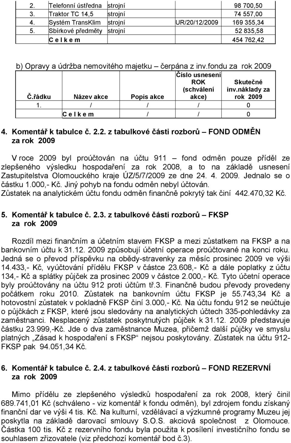 řádku Název akce Popis akce ROK (schválení akce) Skutečné inv.náklady za rok 20