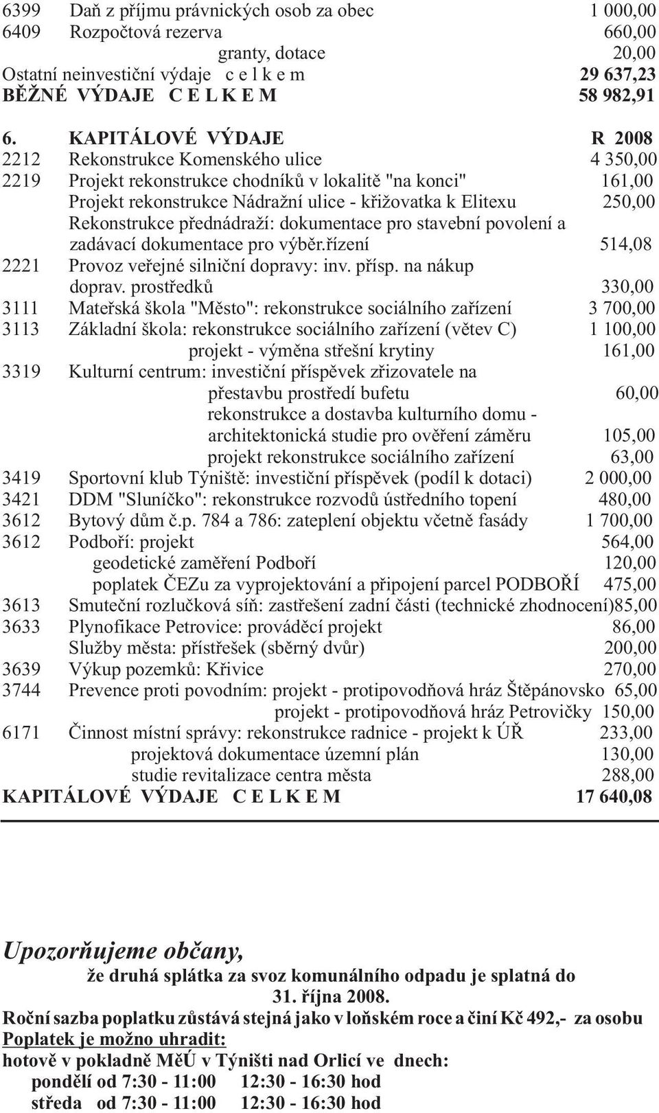 Rekonstrukce přednádraží: dokumentace pro stavební povolení a zadávací dokumentace pro výběr.řízení 514,08 2221 Provoz veřejné silniční dopravy: inv. přísp. na nákup doprav.