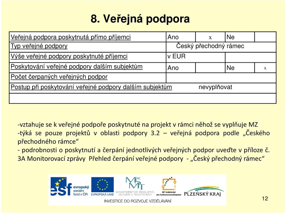 se k veřejné podpoře poskytnuté na projekt v rámci něhož se vyplňuje MZ -týká se pouze projektů v oblasti podpory 3.