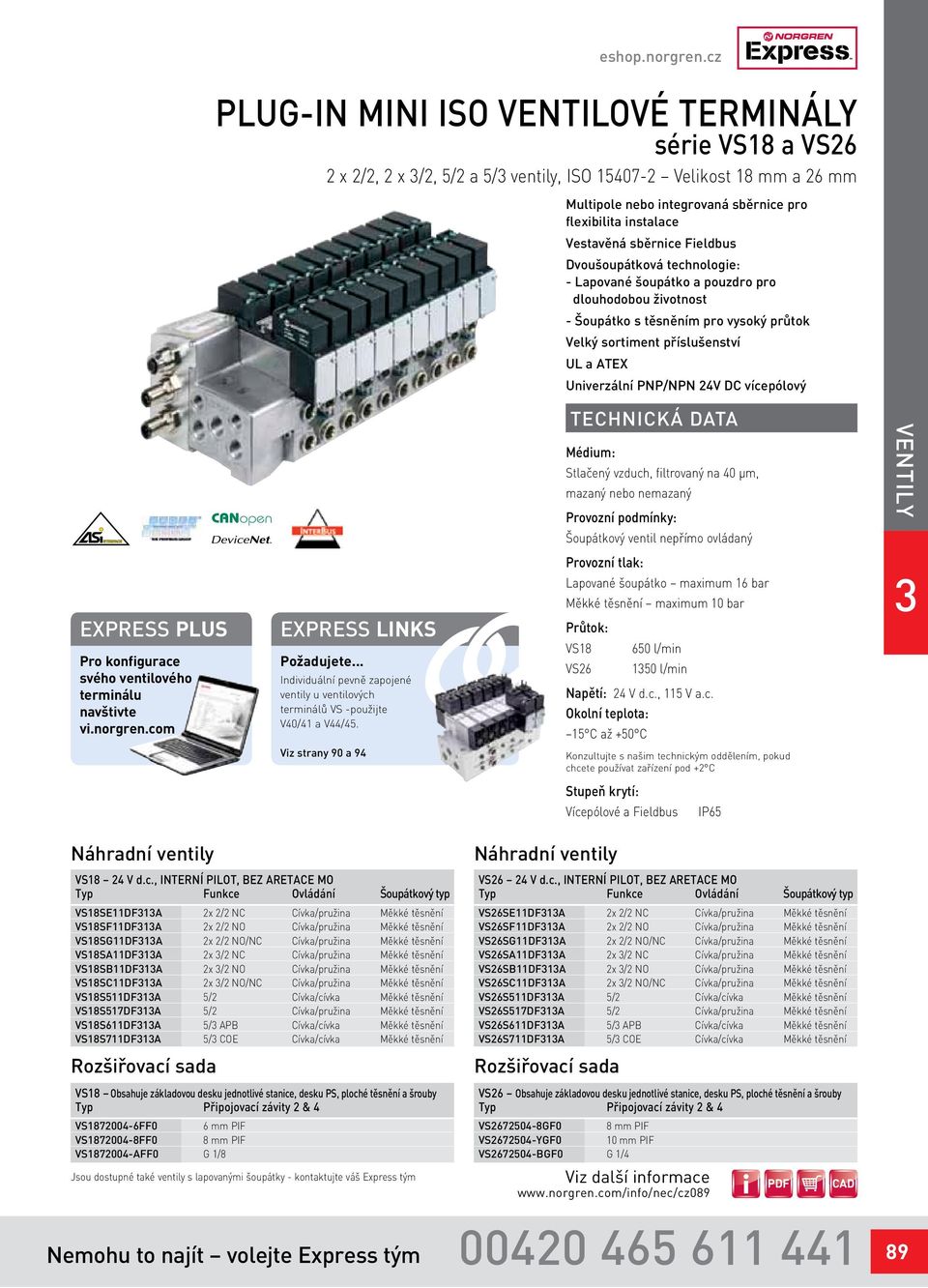 Fieldbus Dvoušoupátková technologie: - lapované šoupátko a pouzdro pro dlouhodobou životnost - šoupátko s těsněním pro vysoký průtok Velký sortiment příslušenství UL a TEX Univerzální PNP/NPN 4V DC