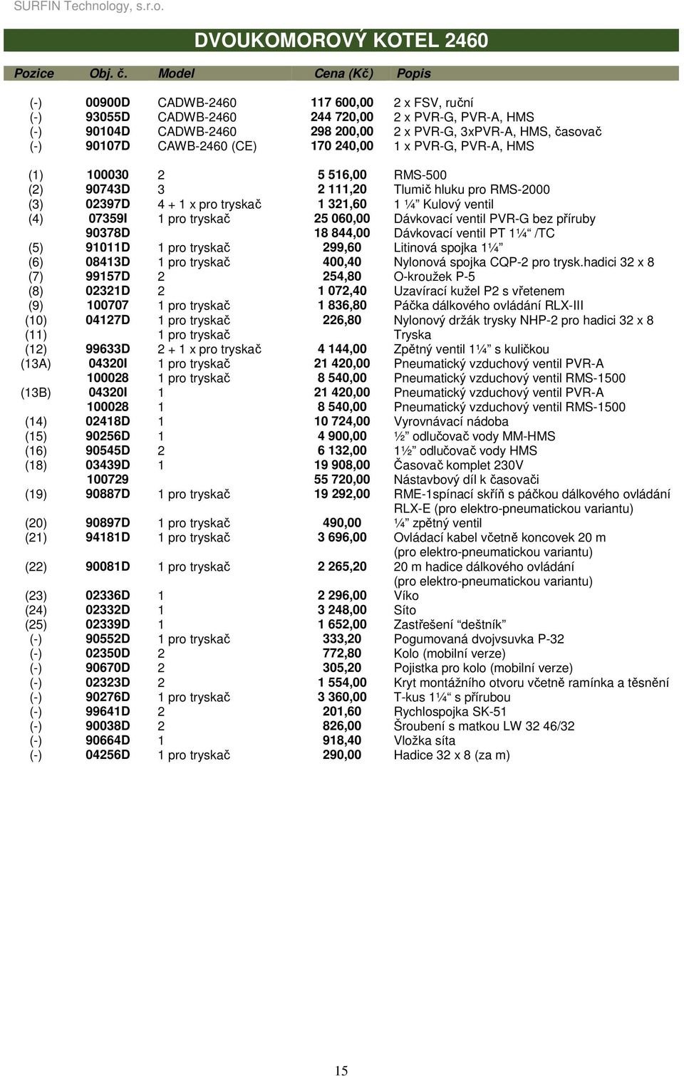 07359I 1 pro tryskač 25 060,00 Dávkovací ventil PVR-G bez příruby 90378D 18 844,00 Dávkovací ventil PT 1¼ /TC (5) 91011D 1 pro tryskač 299,60 Litinová spojka 1¼ (6) 08413D 1 pro tryskač 400,40