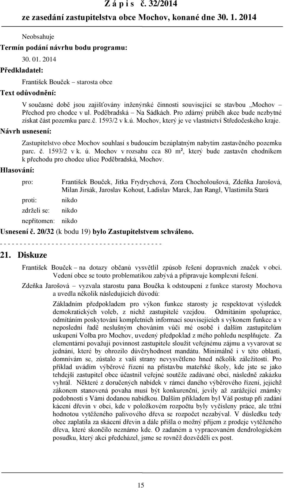 Pro zdárný průběh akce bude nezbytné získat část pozemku parc.č. 1593/2 v k.ú. Mochov, který je ve vlastnictví Středočeského kraje.