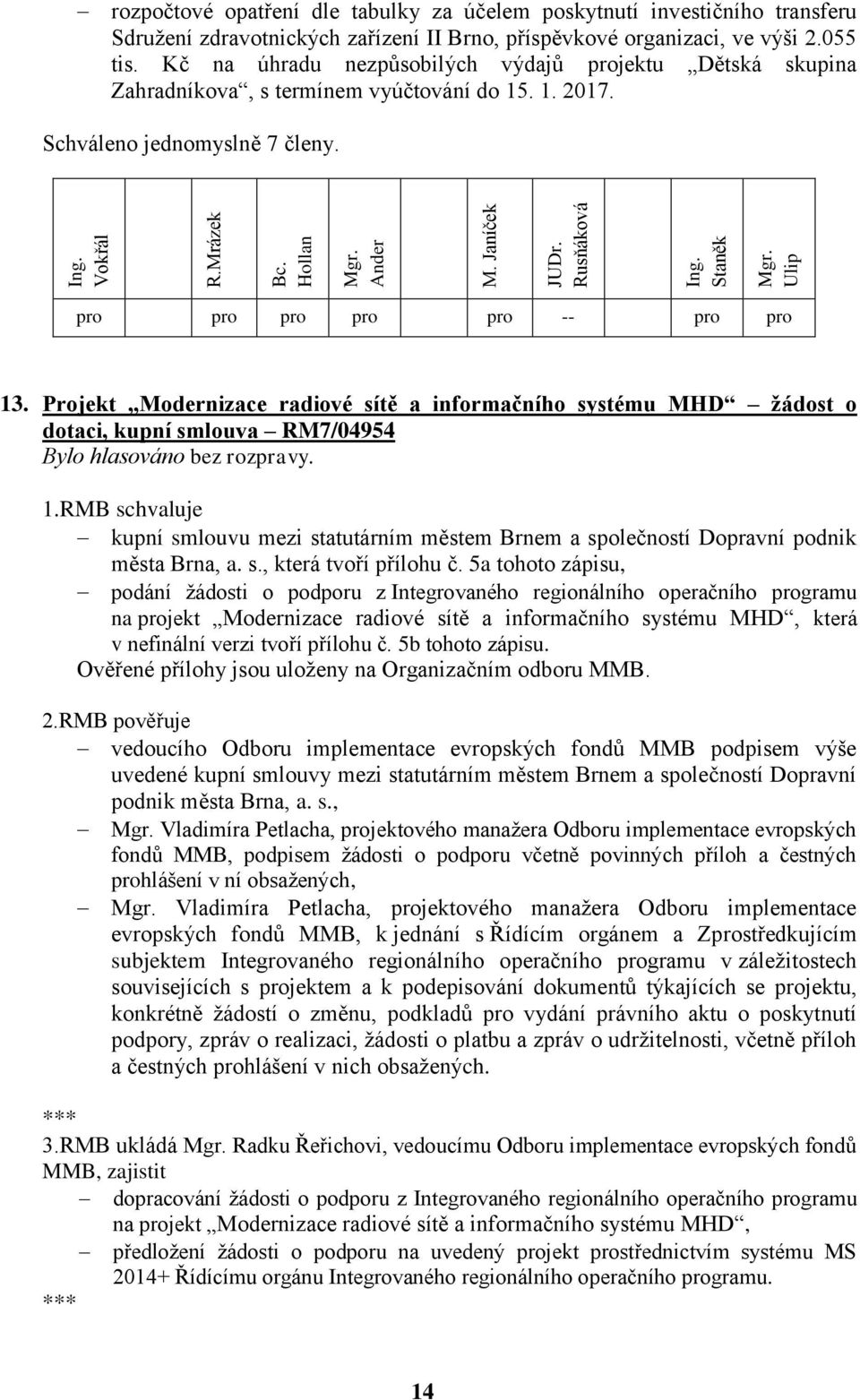 Projekt Modernizace radiové sítě a informačního systému MHD žádost o dotaci, kupní smlouva RM7/04954 1.