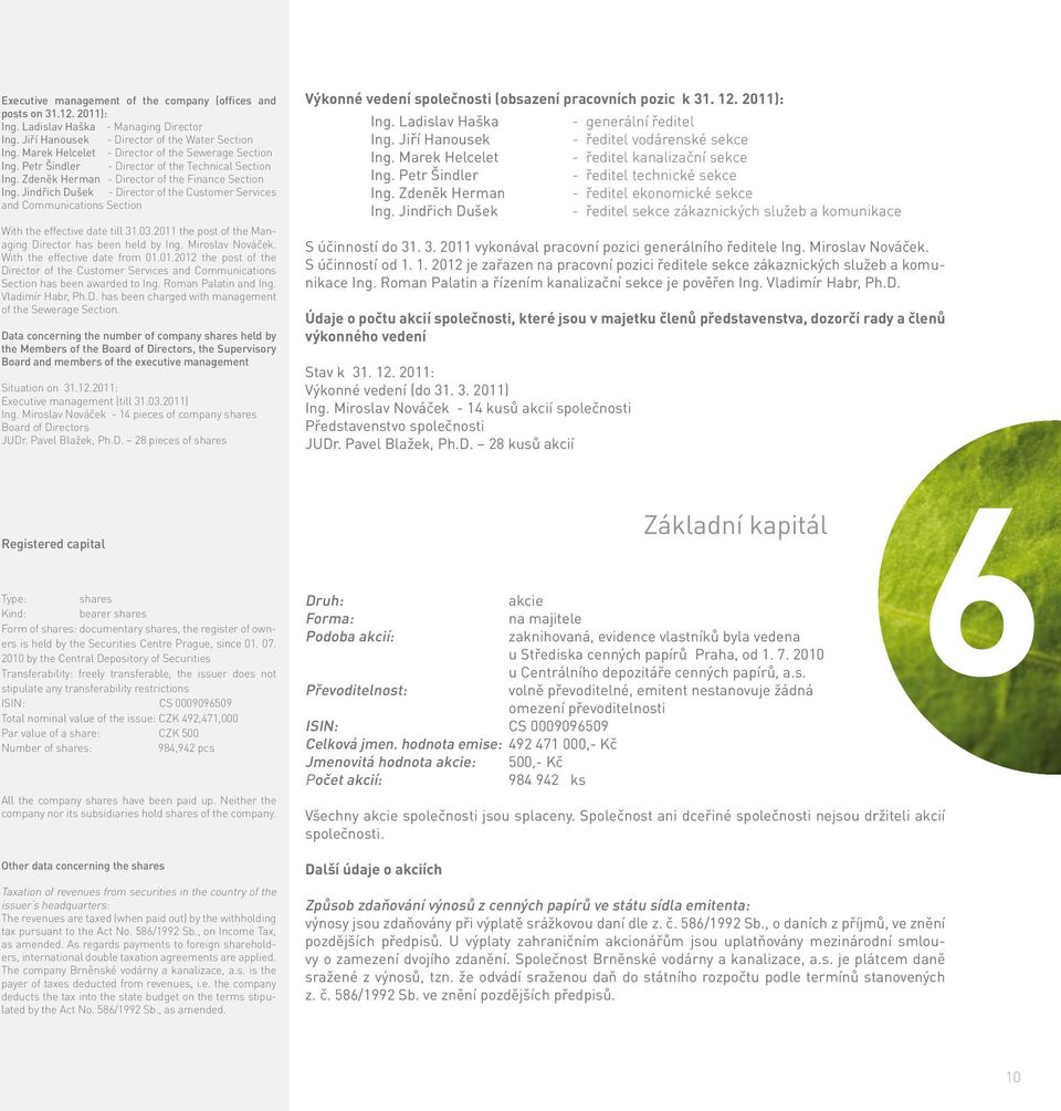 Jindřich Dušek - Director of the Customer Services and Communications Section With the effective date till 31.03.2011 the post of the Managing Director has been held by Ing. Miroslav Nováček.