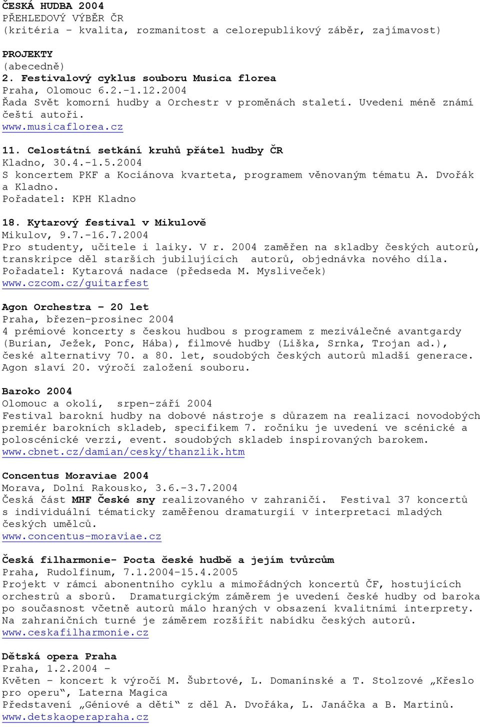 2004 S koncertem PKF a Kociánova kvarteta, programem věnovaným tématu A. Dvořák a Kladno. Pořadatel: KPH Kladno 18. Kytarový festival v Mikulově Mikulov, 9.7.-16.7.2004 Pro studenty, učitele i laiky.