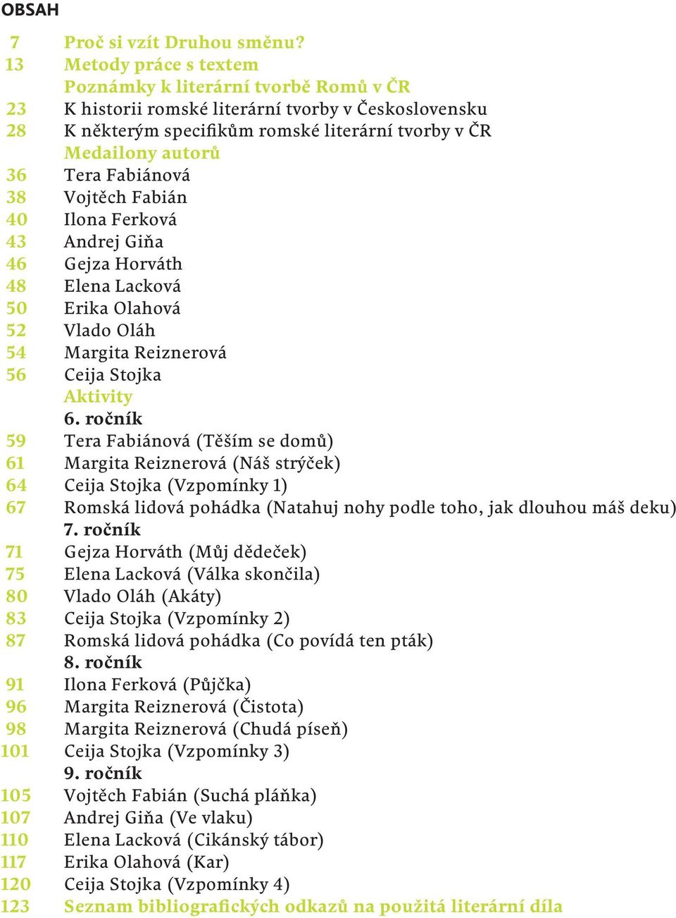 Fabiánová 38 Vojtěch Fabián 40 Ilona Ferková 43 Andrej Giňa 46 Gejza Horváth 48 Elena Lacková 50 Erika Olahová 52 Vlado Oláh 54 Margita Reiznerová 56 Ceija Stojka Aktivity 6.