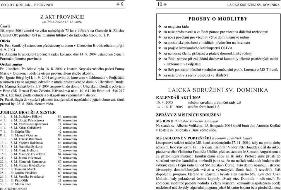 9. 2004 ustanoven členem Formační komise provincie. Osobní změny Fr. Jindřichu Poláčkovi byla 16. 8.