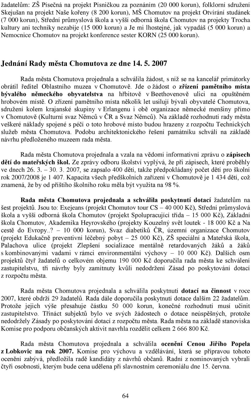 konference sester KORN (25 000 korun). Jednání Rady města Chomutova ze dne 14. 5.