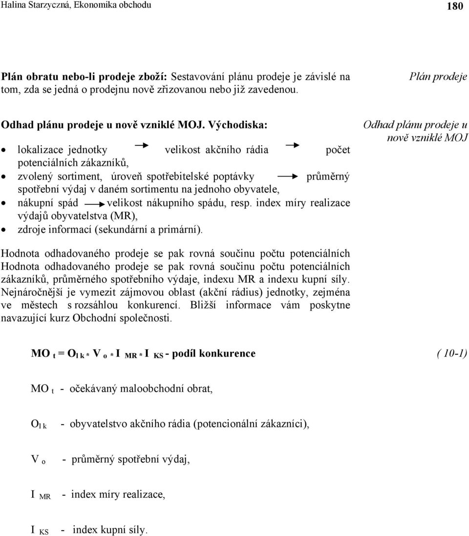 Východiska: lokalizace jednotky velikost akčního rádia počet potenciálních zákazníků, zvolený sortiment, úroveň spotřebitelské poptávky průměrný spotřební výdaj v daném sortimentu na jednoho