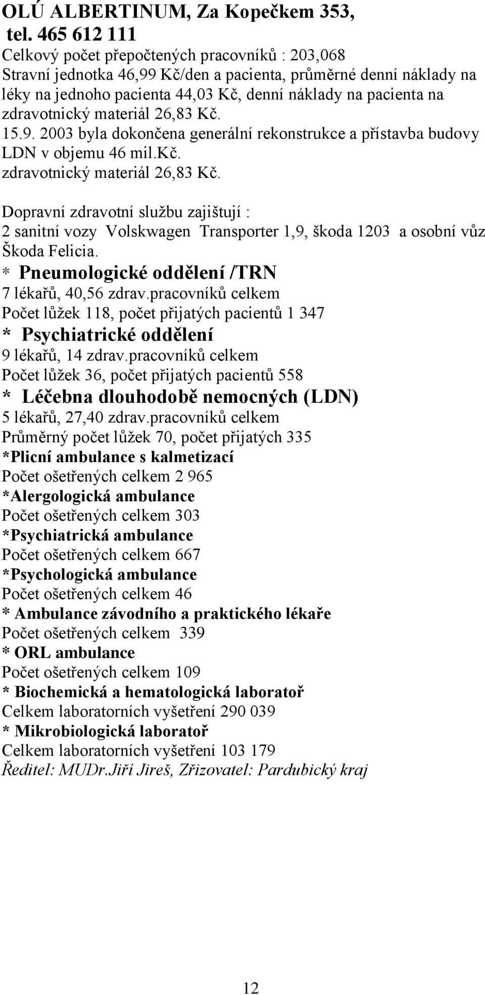 zdravotnický materiál 26,83 Kč. 15.9. 2003 byla dokončena generální rekonstrukce a přístavba budovy LDN v objemu 46 mil.kč. zdravotnický materiál 26,83 Kč.