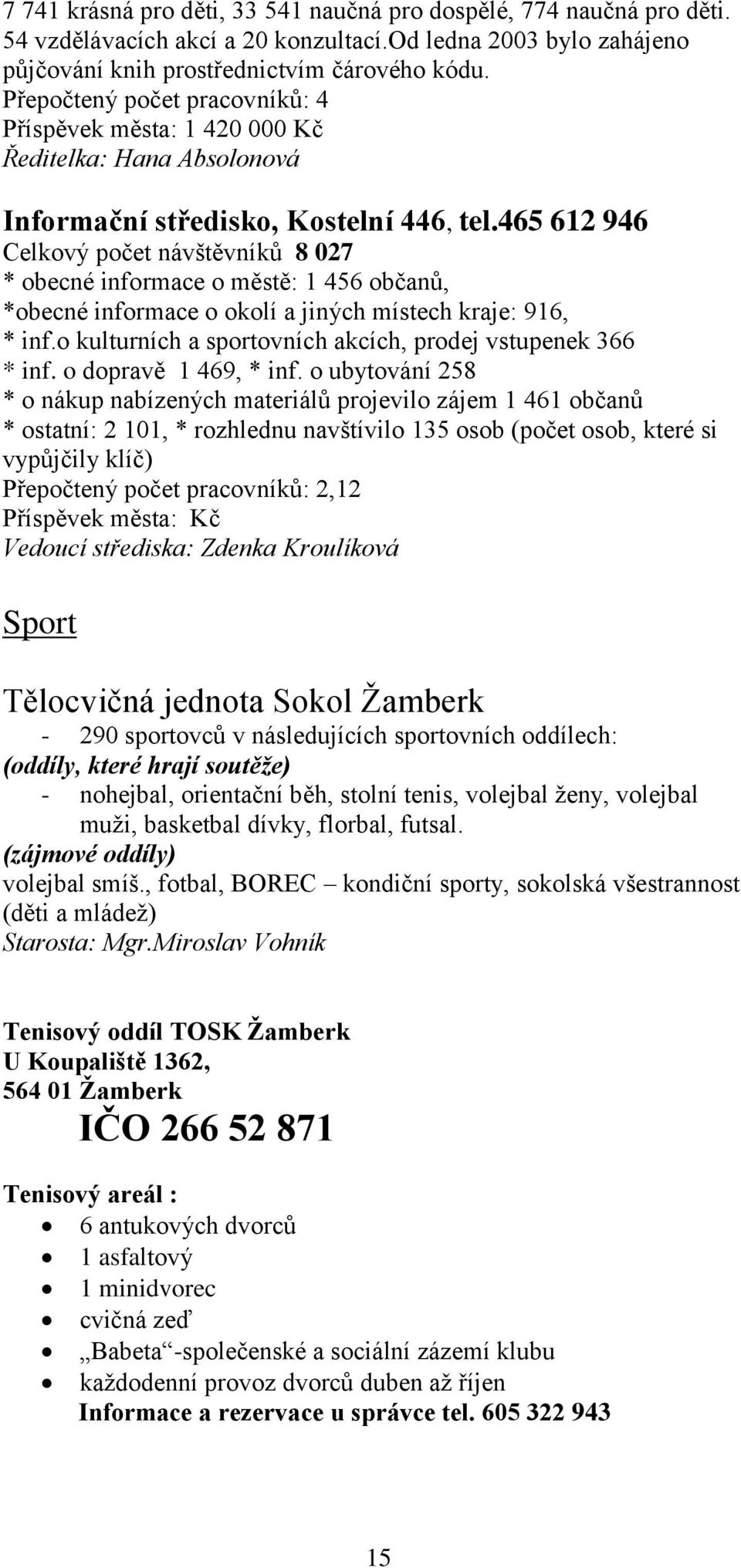 465 612 946 Celkový počet návštěvníků 8 027 * obecné informace o městě: 1 456 občanů, *obecné informace o okolí a jiných místech kraje: 916, * inf.