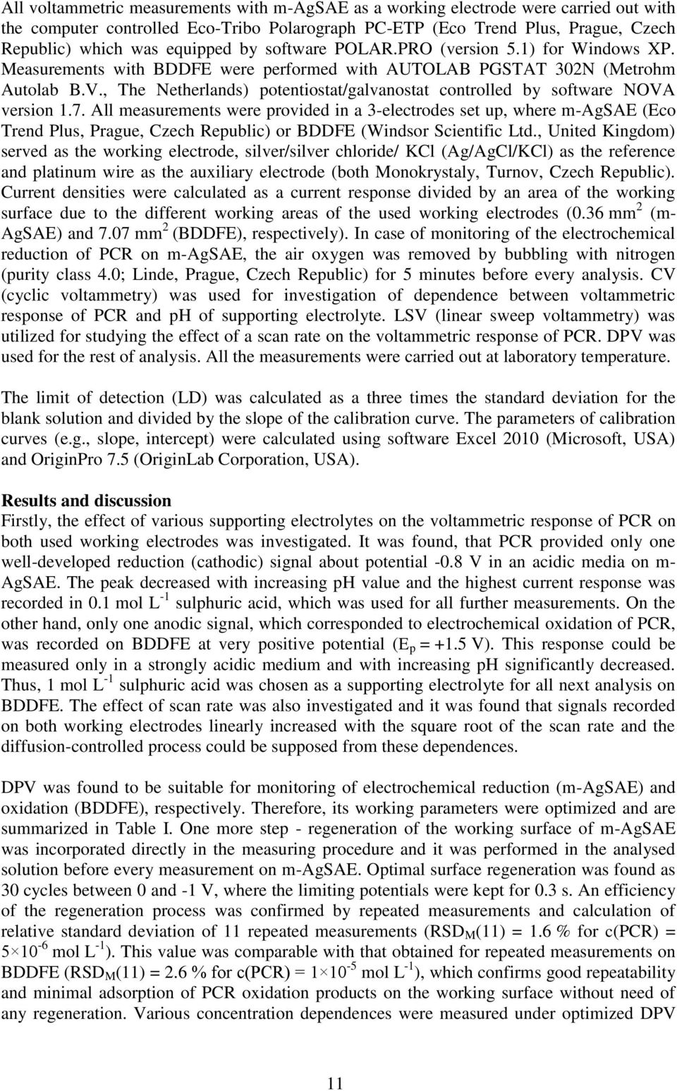 , The Netherlands) potentiostat/galvanostat controlled by software NOVA version 1.7.