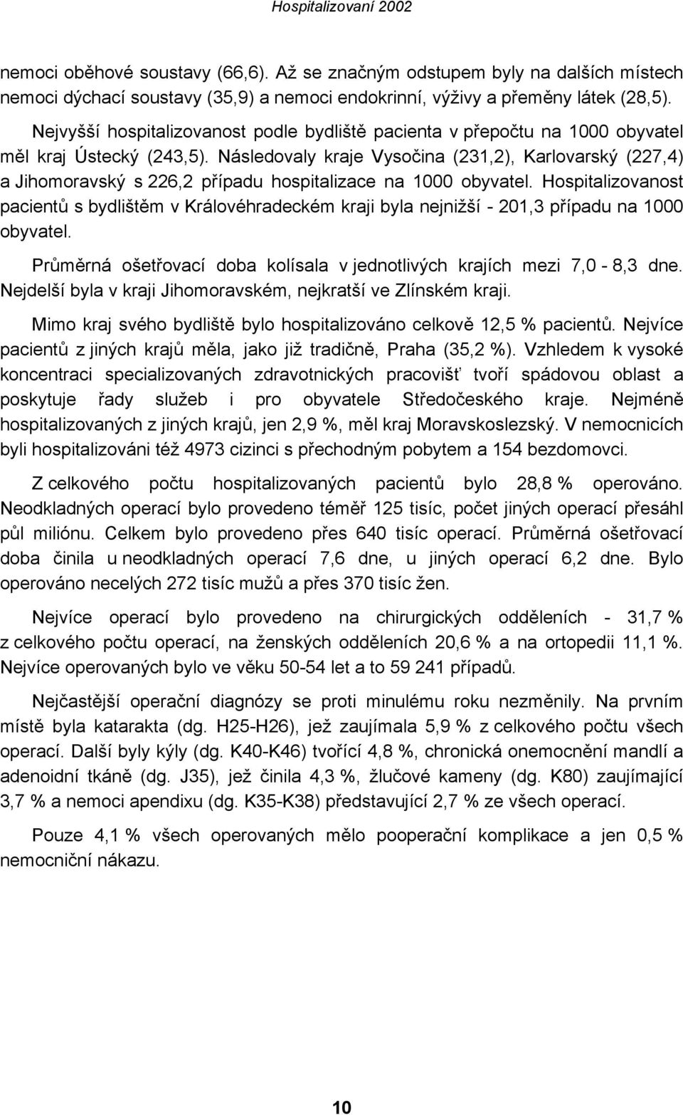 Následovaly kraje Vysočina (231,2), Karlovarský (227,4) a Jihomoravský s 226,2 případu hospitalizace na 1000 obyvatel.