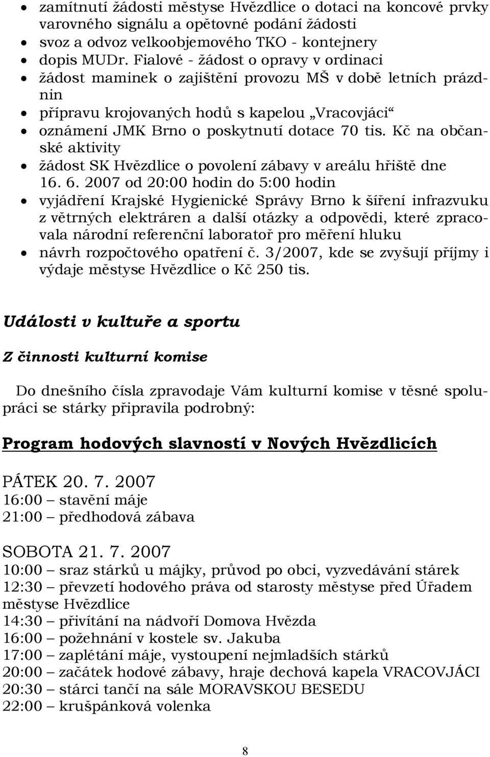 Kč na občanské aktivity žádost SK Hvězdlice o povolení zábavy v areálu hřiště dne 16. 6.