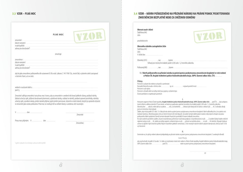 .. VZOR zmocněnce :... datum narození:... trvalé bydliště:... adresa pro doručování¹:... aby ho jako zmocněnec poškozeného dle ustanovení 50 a násl. zákona č. 141/1961 Sb.