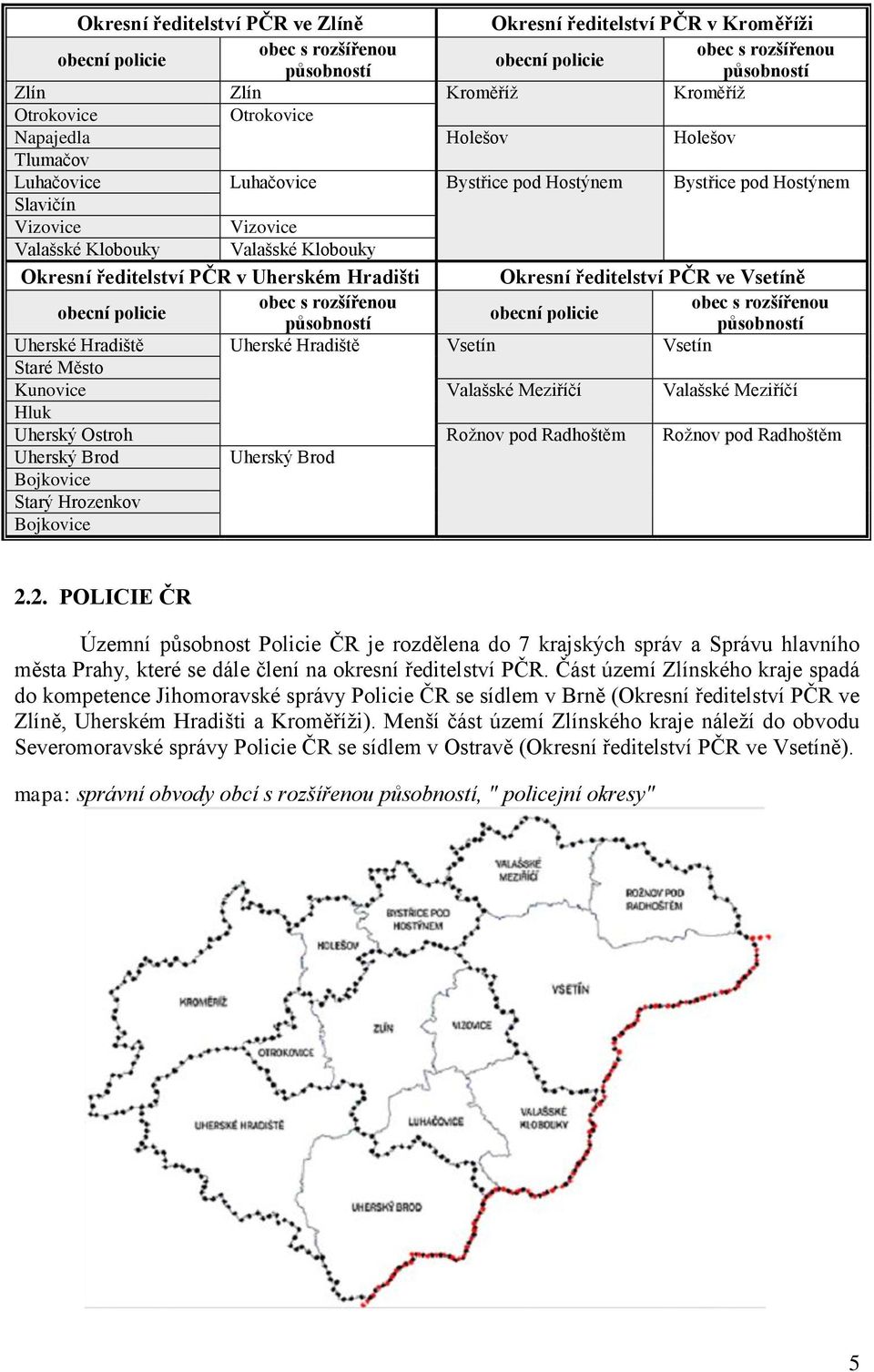 v Uherském Hradišti Okresní ředitelství PČR ve Vsetíně obecní policie obec s rozšířenou obec s rozšířenou obecní policie působností působností Uherské Hradiště Uherské Hradiště Vsetín Vsetín Staré