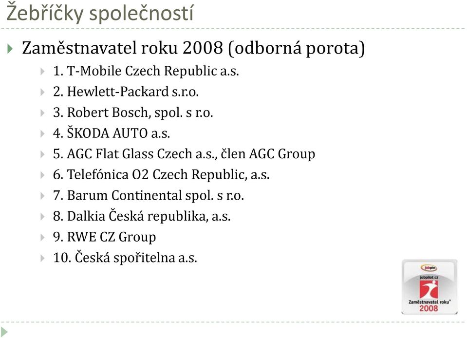 ŠKODA AUTO a.s. 5. AGC Flat Glass Czech a.s., člen AGC Group 6.