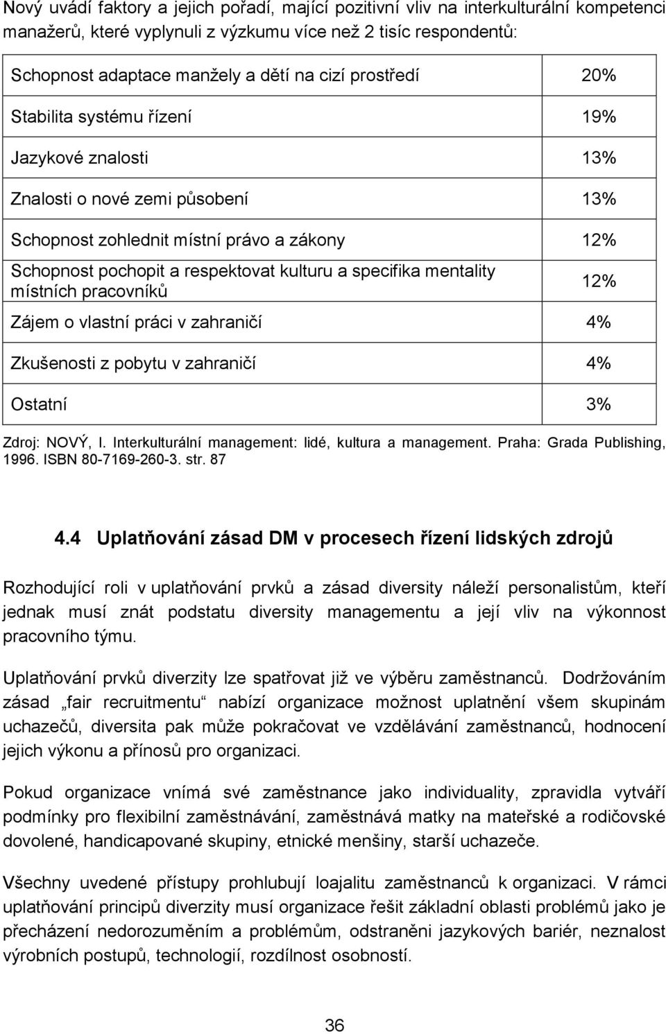 mentality místních pracovníků 12% Zájem o vlastní práci v zahraničí 4% Zkušenosti z pobytu v zahraničí 4% Ostatní 3% Zdroj: NOVÝ, I. Interkulturální management: lidé, kultura a management.