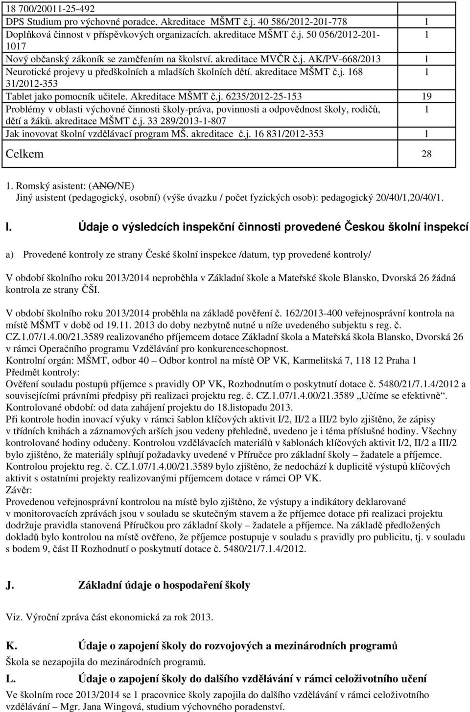 akreditace MŠMT č.j. 33 289/2013-1-807 Jak inovovat školní vzdělávací program MŠ. akreditace č.j. 16 831/2012-353 1 Celkem 28 1.