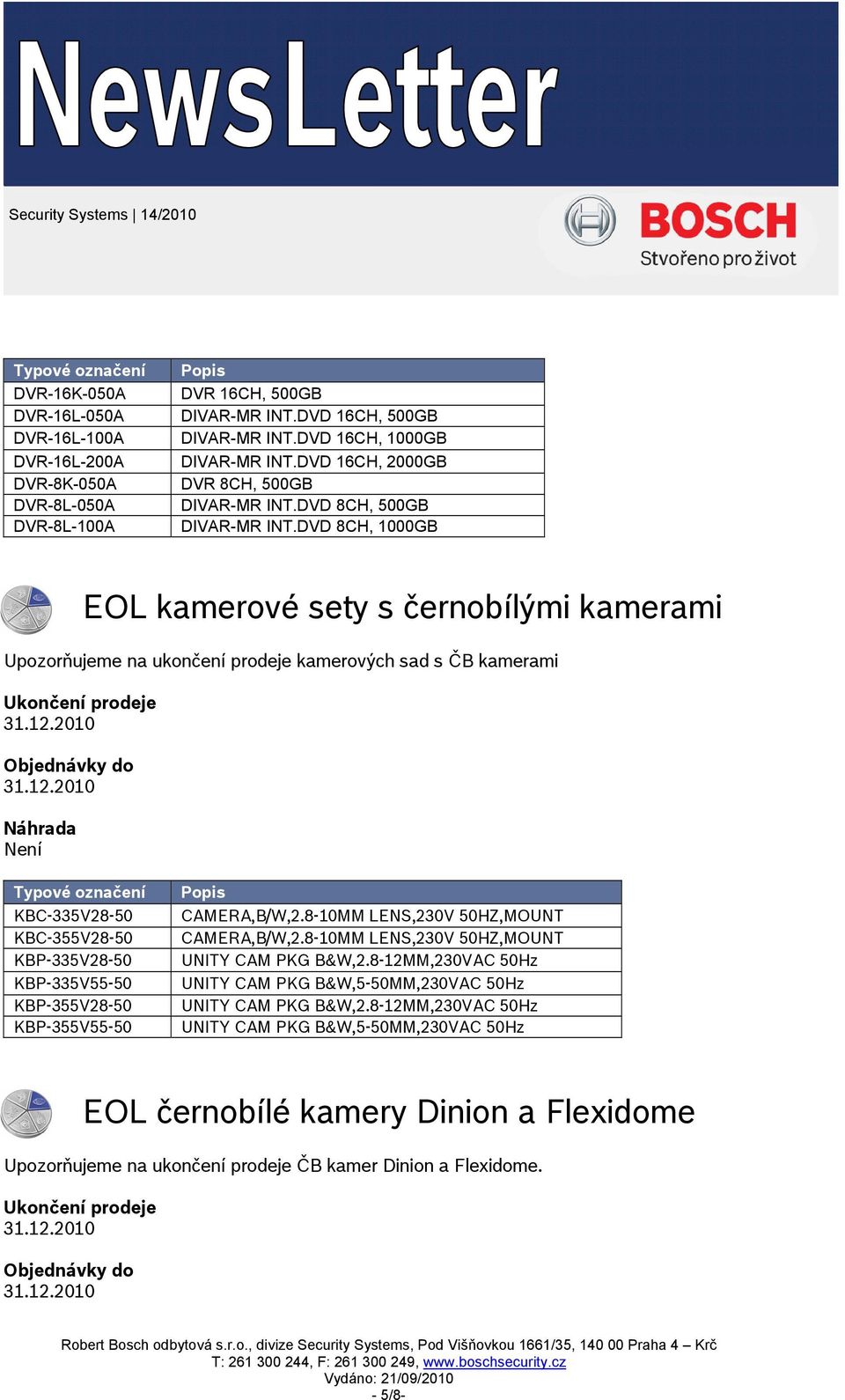 DVD 8CH, 1000GB EOL kamerové sety s černobílými kamerami Upozorňujeme na ukončení prodeje kamerových sad s ČB kamerami Není KBC-335V28-50 KBC-355V28-50 KBP-335V28-50 KBP-335V55-50 KBP-355V28-50