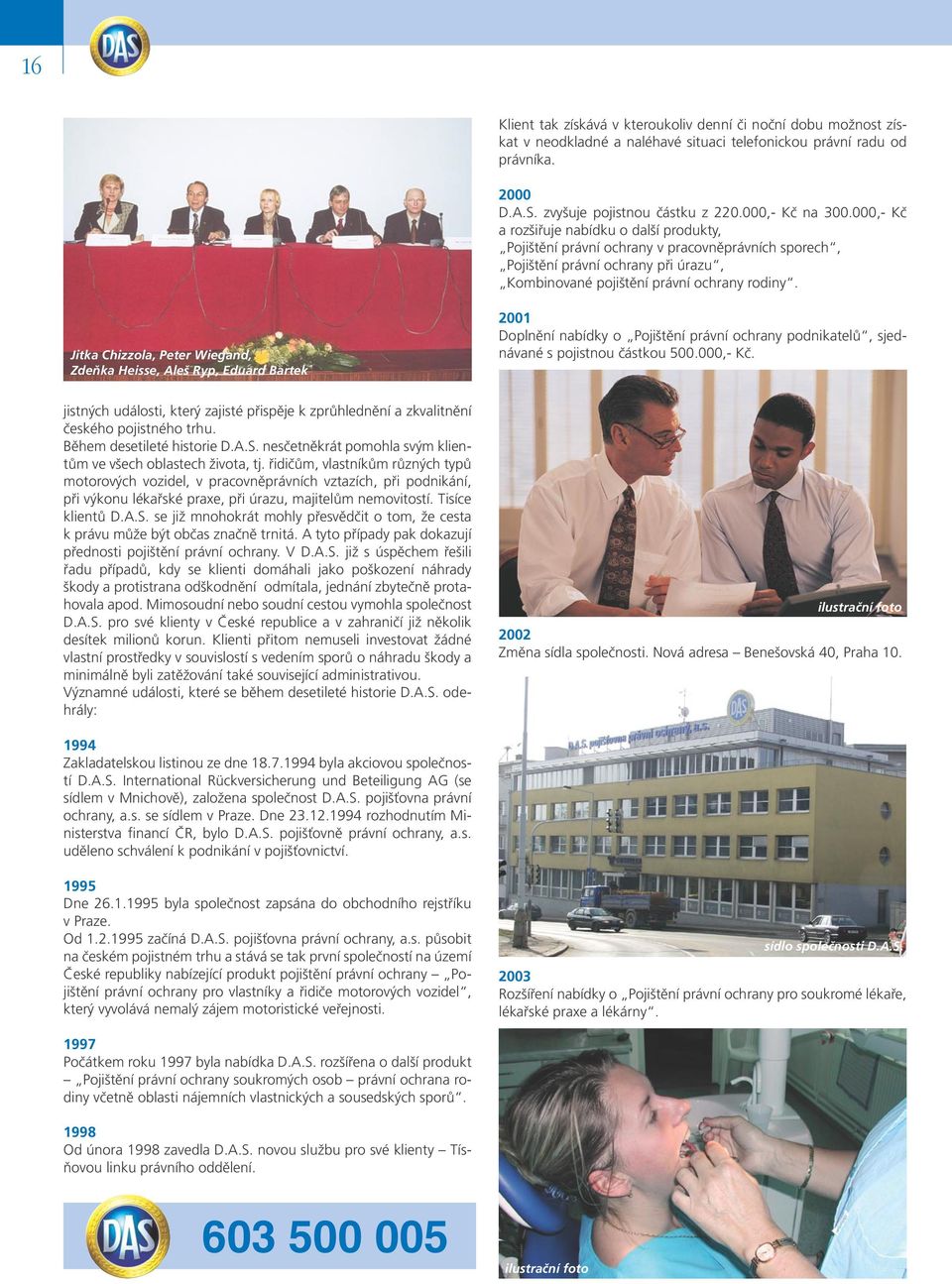 Jitka Chizzola, Peter Wiegand, Zdeňka Heisse, Aleš Ryp, Eduard Bartek 2001 Doplnění nabídky o Pojištění právní ochrany podnikatelů, sjednávané s pojistnou částkou 500.000,- Kč.