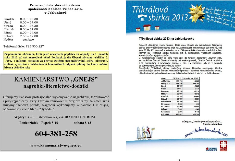 1/2012 o místním poplatku za provoz systému shromažďování, sběru, přepravy, třídění, využívání a odstraňování komunálních odpadů splatný do konce měsíce března běžného roku.