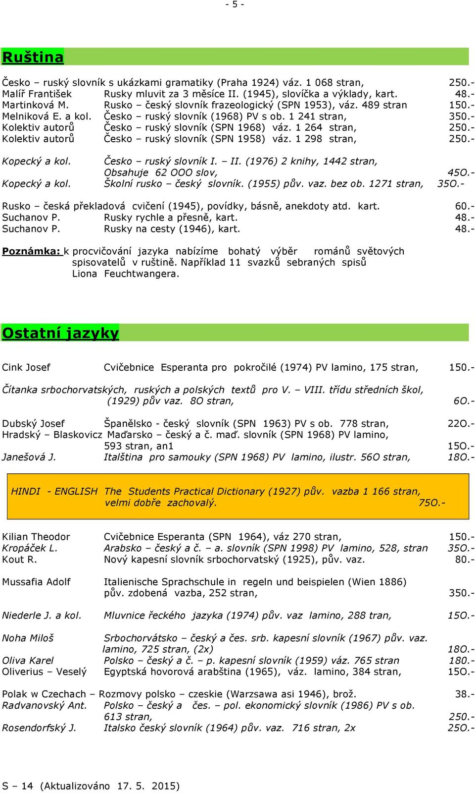 1 264 stran, 250.- Kolektiv autorů Česko ruský slovník (SPN 1958) váz. 1 298 stran, 250.- Kopecký a kol. Kopecký a kol. Česko ruský slovník I. II.