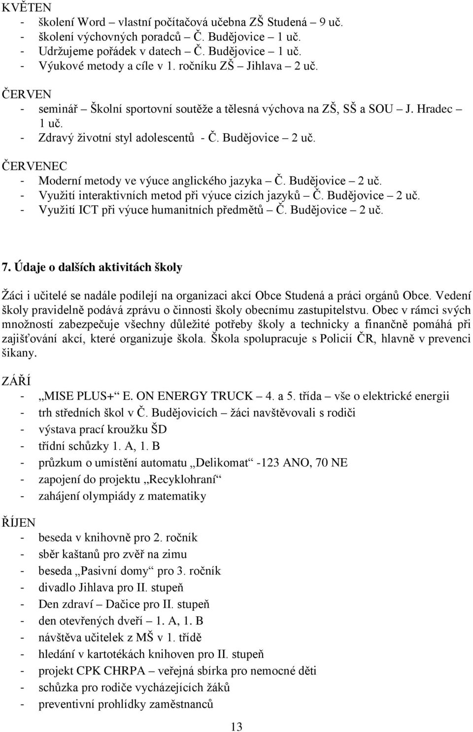 ČERVENEC - Moderní metody ve výuce anglického jazyka Č. Budějovice 2 uč. - Využití interaktivních metod při výuce cizích jazyků Č. Budějovice 2 uč. - Využití ICT při výuce humanitních předmětů Č.