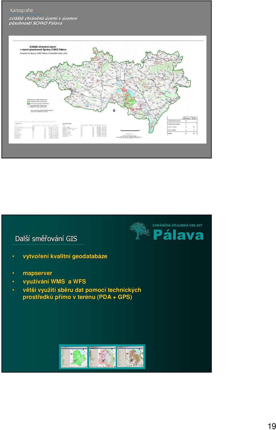 kvalitní geodatabá geodatabáze mapserver využ využívání WMS a WFS větší využ využití ití sbě