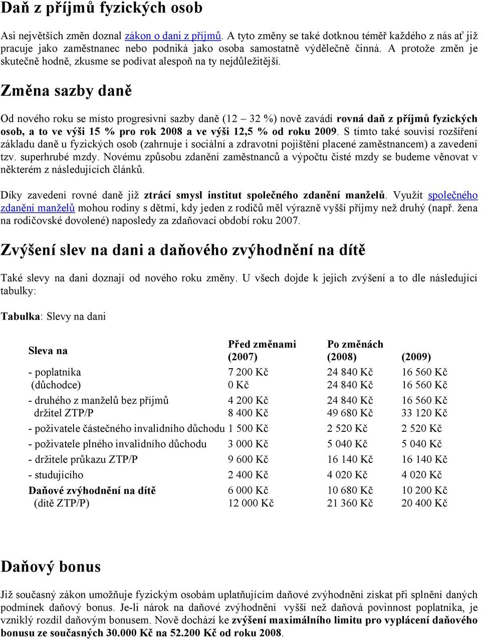 Změna sazby daně Od véh rku se míst prgresiví sazby daě ( 3 %) vě zavádí rovná daň z příjmů yzických osob, a to v výši 15 % pro rok 2002 a v výši 12,5 % od roku 2003.