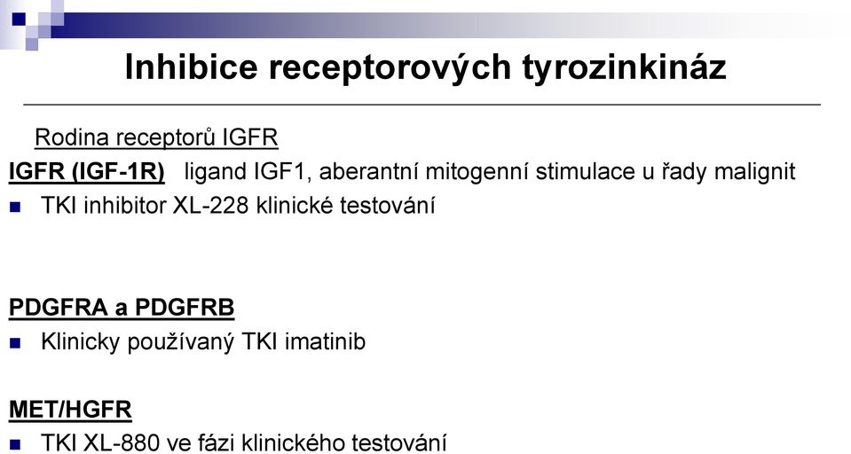 malignit TKI inhibitor XL-228 klinické testování PDGFRA a PDGFRB