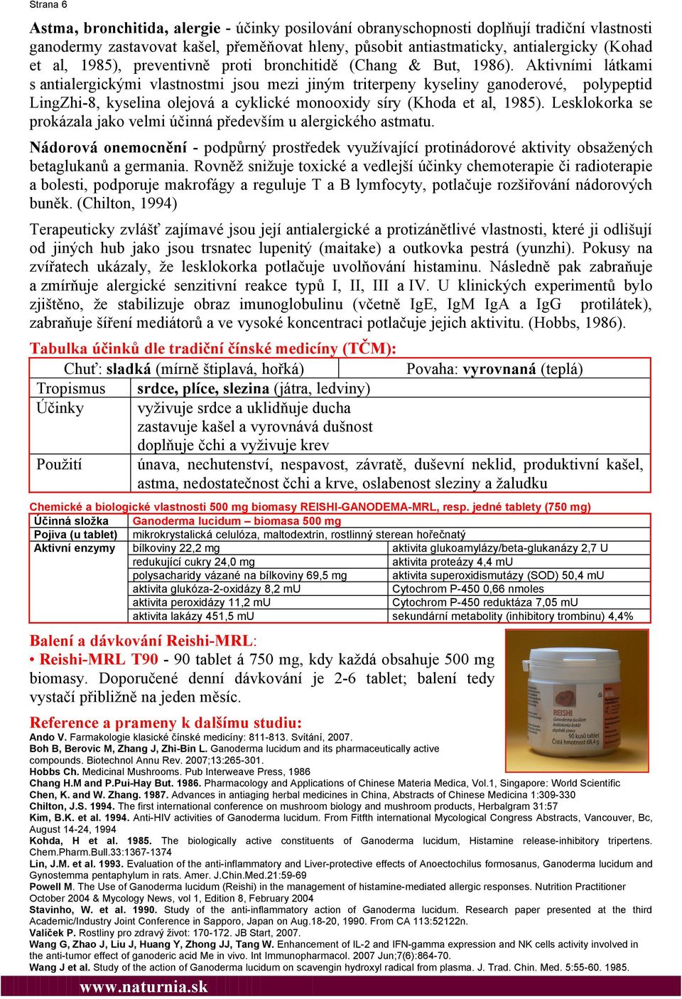 Aktivními látkami s antialergickými vlastnostmi jsou mezi jiným triterpeny kyseliny ganoderové, polypeptid LingZhi-8, kyselina olejová a cyklické monooxidy síry (Khoda et al, 1985).